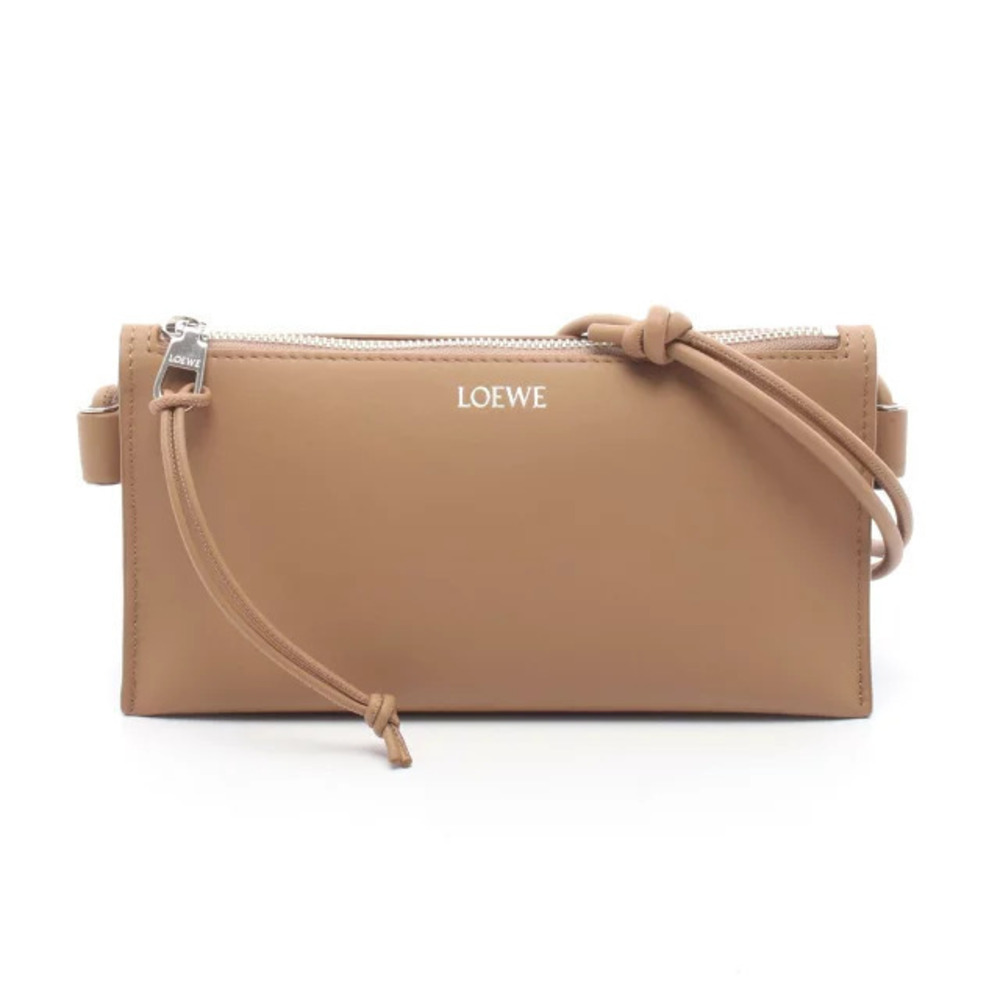 Loewe Hoya Pouch Clutch Shoulder Bag Leather Brown